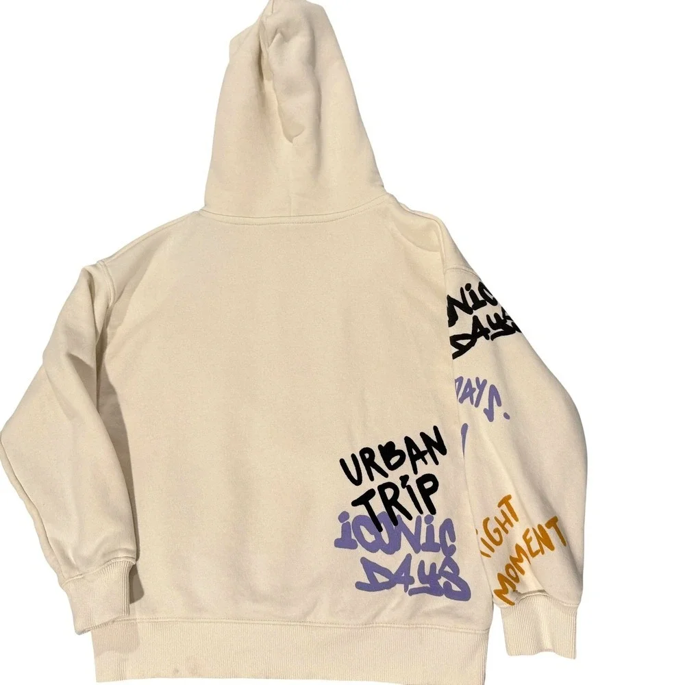 ZARA Size 9 Oversized Cream Hoodie Lovely Fun Club Urban Trip Unisex Kidcore